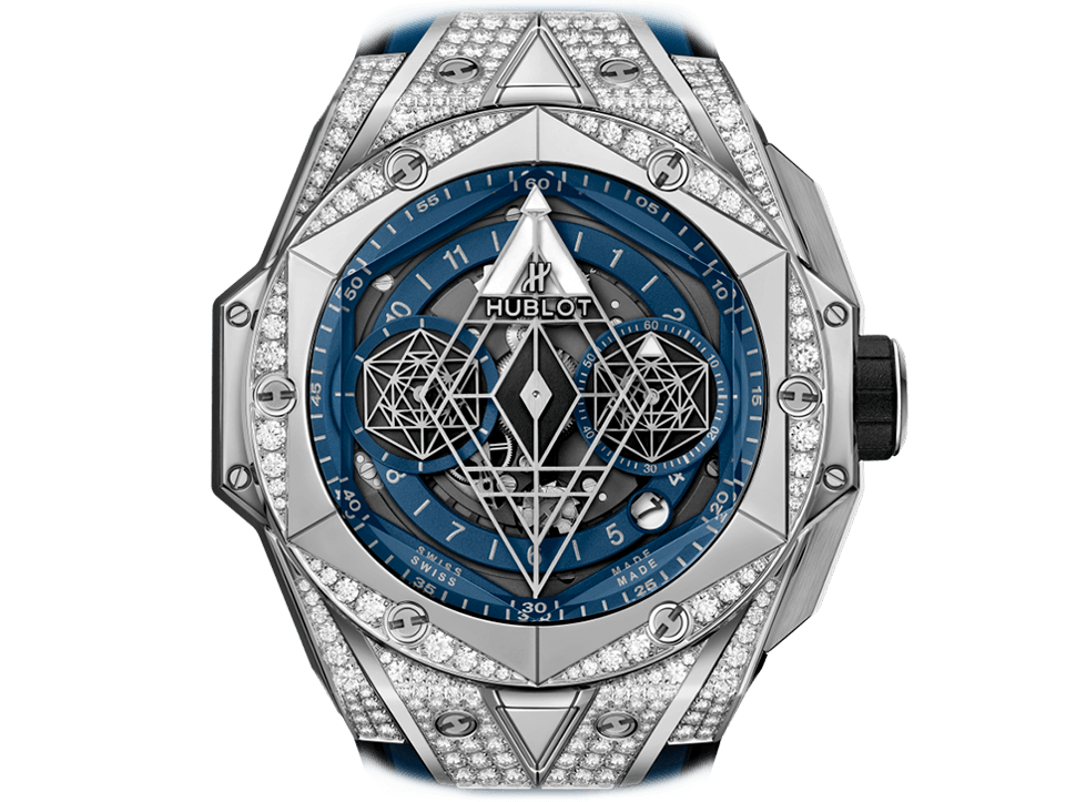 Buy original Hublot BIG BANG SANG BLEU II TITANIUM PAVÉ 418.NX.5107.RX.1604.MXM20 with Bitcoin!